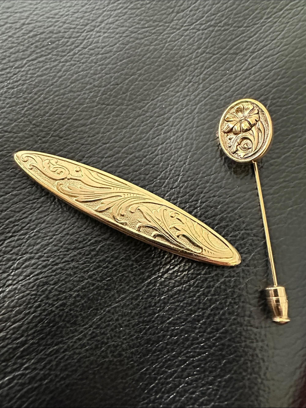 Vintage Gold Floral art nouveau inspired Brooch and Stick Pin
